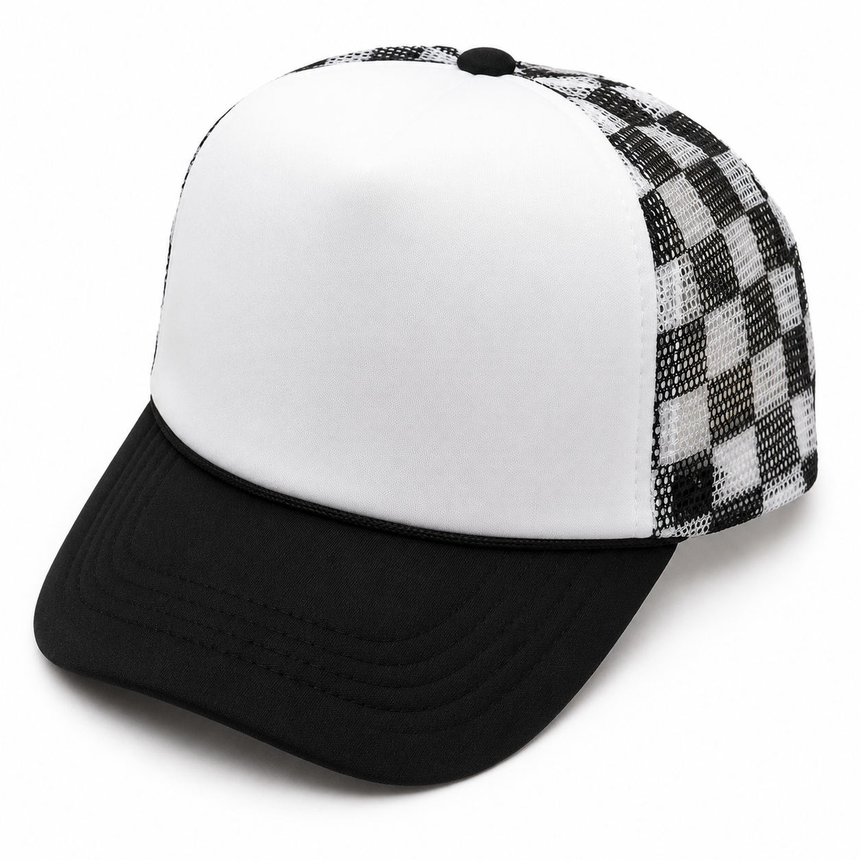 White Checkered Trucker Snapback Cap