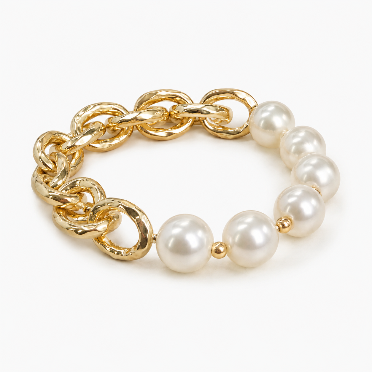 Gold Chain & Pearl Stretch Bracelet