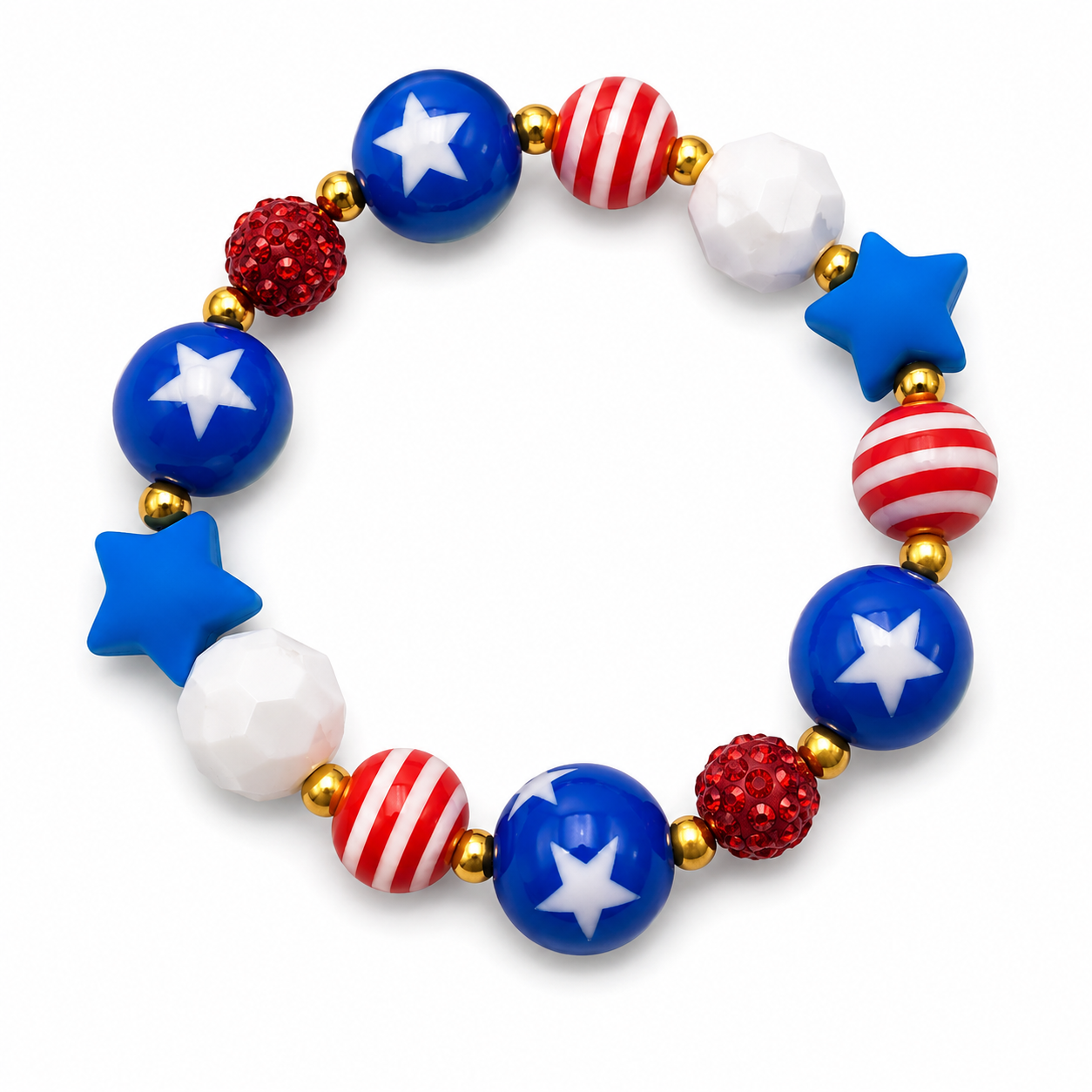 Red White & Blue Star Beaded Stretch Bracelet
