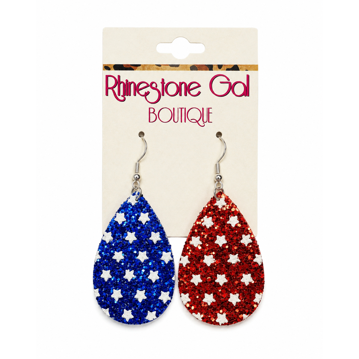 Red White & Blue Glitter Star Teardrop Earrings
