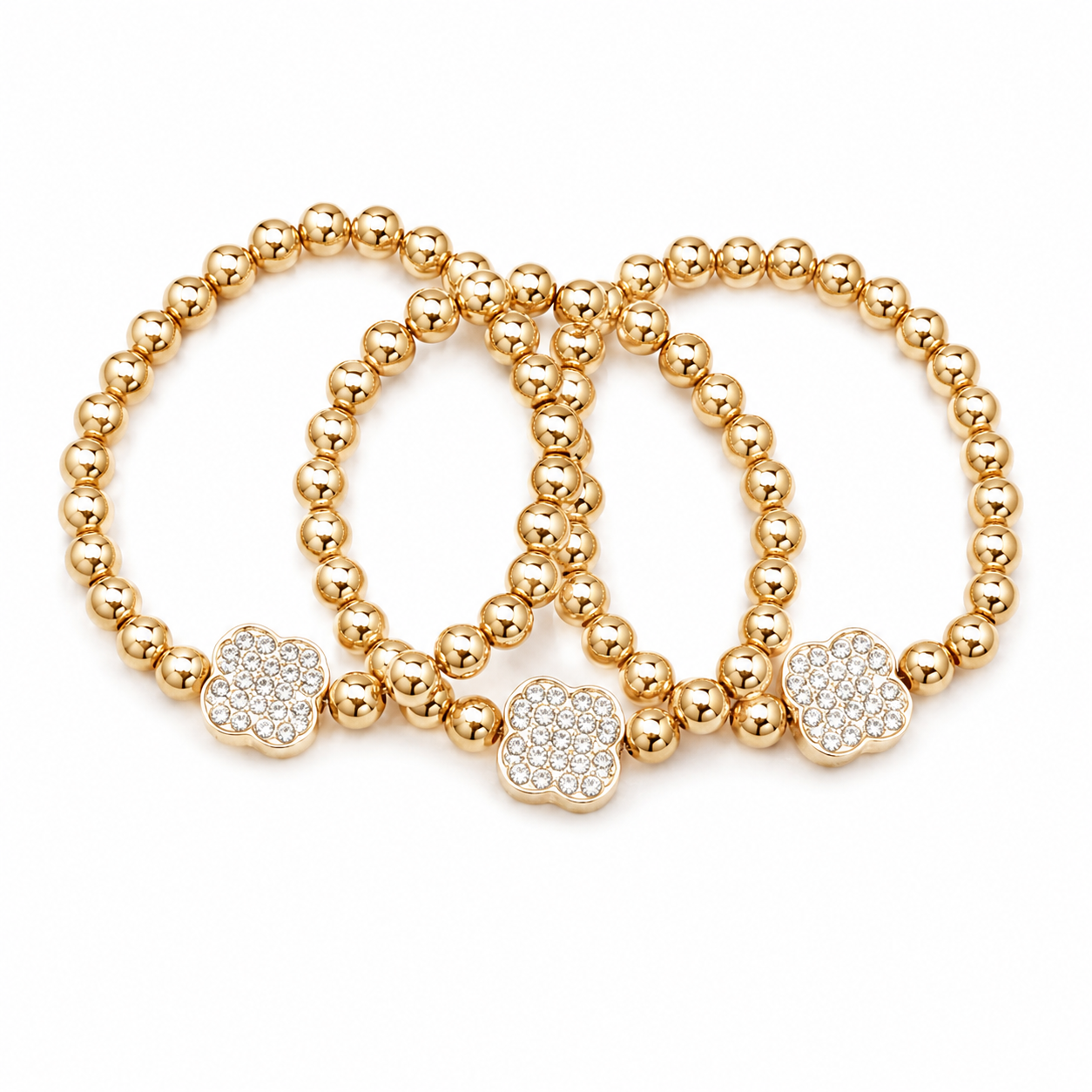 Gold Quatrefoil Rhinestone Stretch Bracelet Set