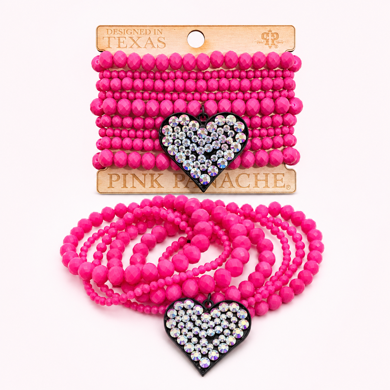 Pink Panache Fuchsia Rhinestone Heart Stretch Bracelet Set