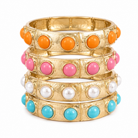 Eternity Gold Cabochon Statement Stretch Bangle