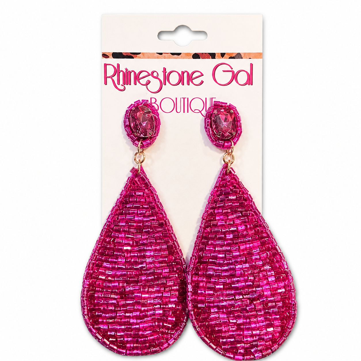 Fuchsia Seed Bead Teardrop Earrings