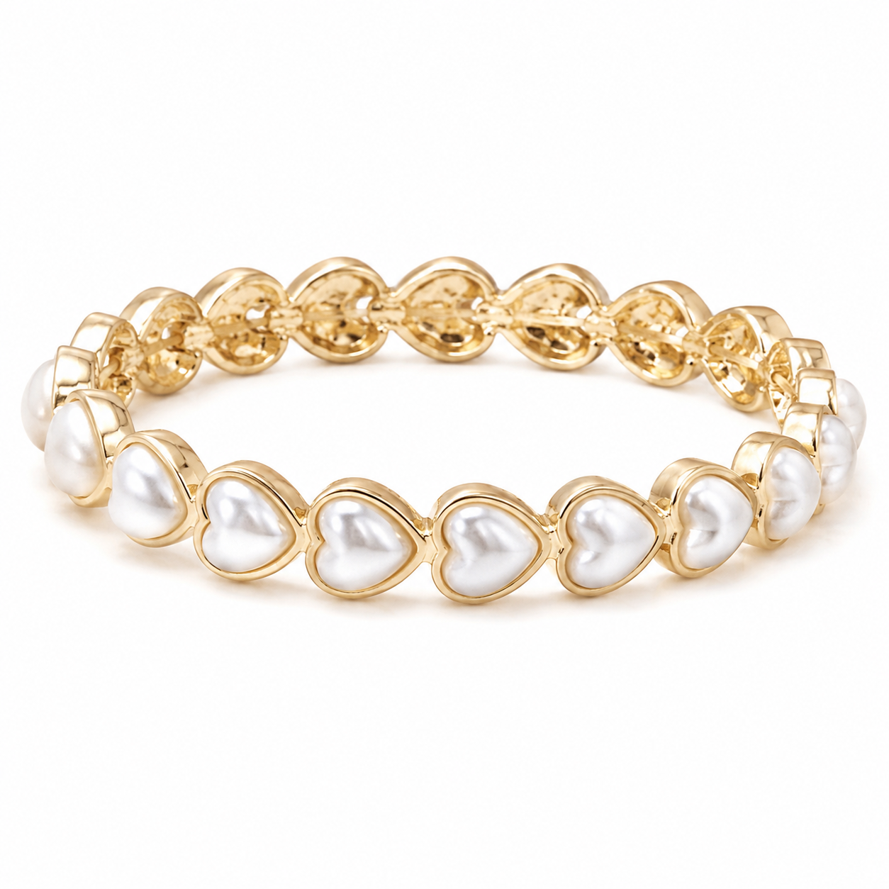 Gold Pearl Heart Stretch Bracelet