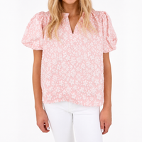 Blush Textured Floral Ruffle Neck Top