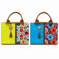 Artisanal Embroidered Look Leather Tote Bag – Medium