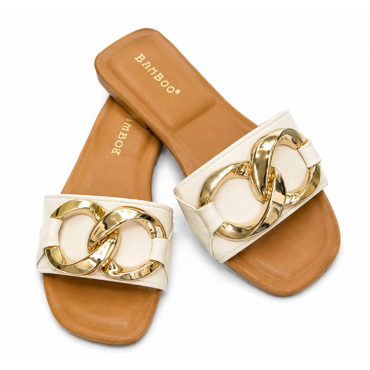 Ivory Gold Chain Slide Sandals