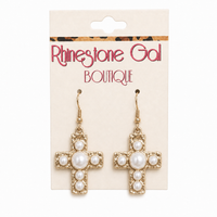 Vintage Style Turquoise & Pearl Cross Earrings