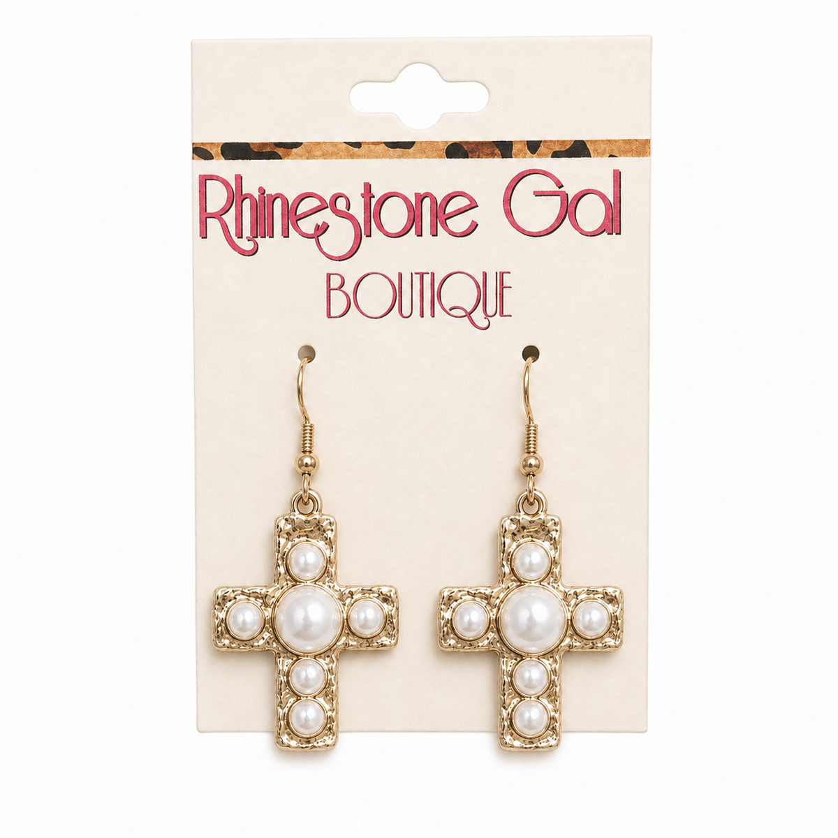 Vintage Style Turquoise & Pearl Cross Earrings