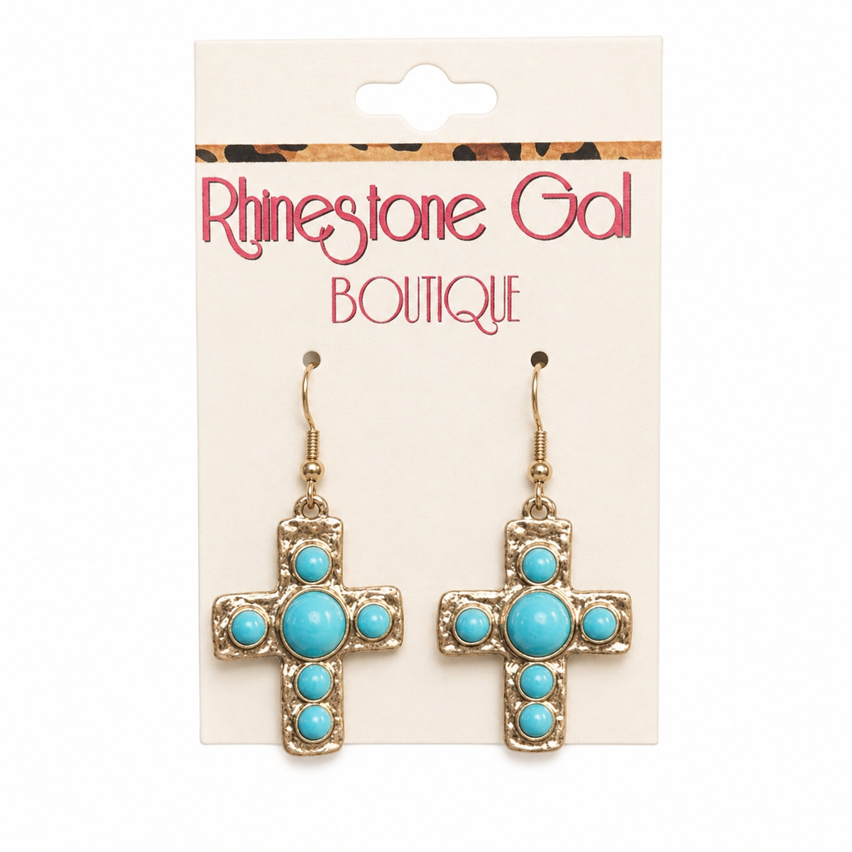 Vintage Style Turquoise & Pearl Cross Earrings