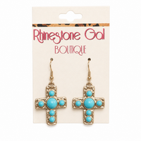 Vintage Style Turquoise & Pearl Cross Earrings