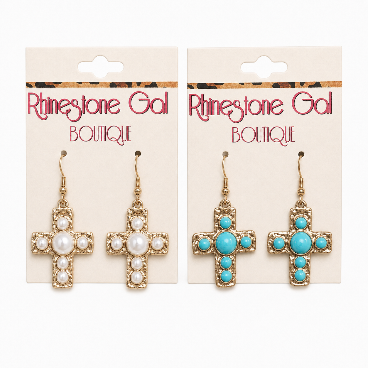 Vintage Style Turquoise & Pearl Cross Earrings