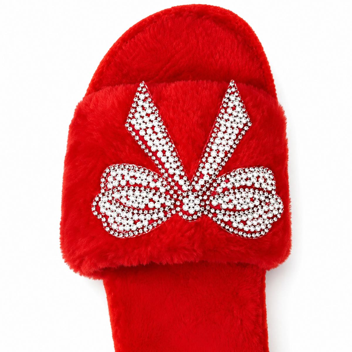 Red Plush Rhinestone Bow Slippers
