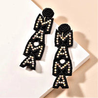 Black Seed Bead Rhinestone MAMA Dangle Earrings