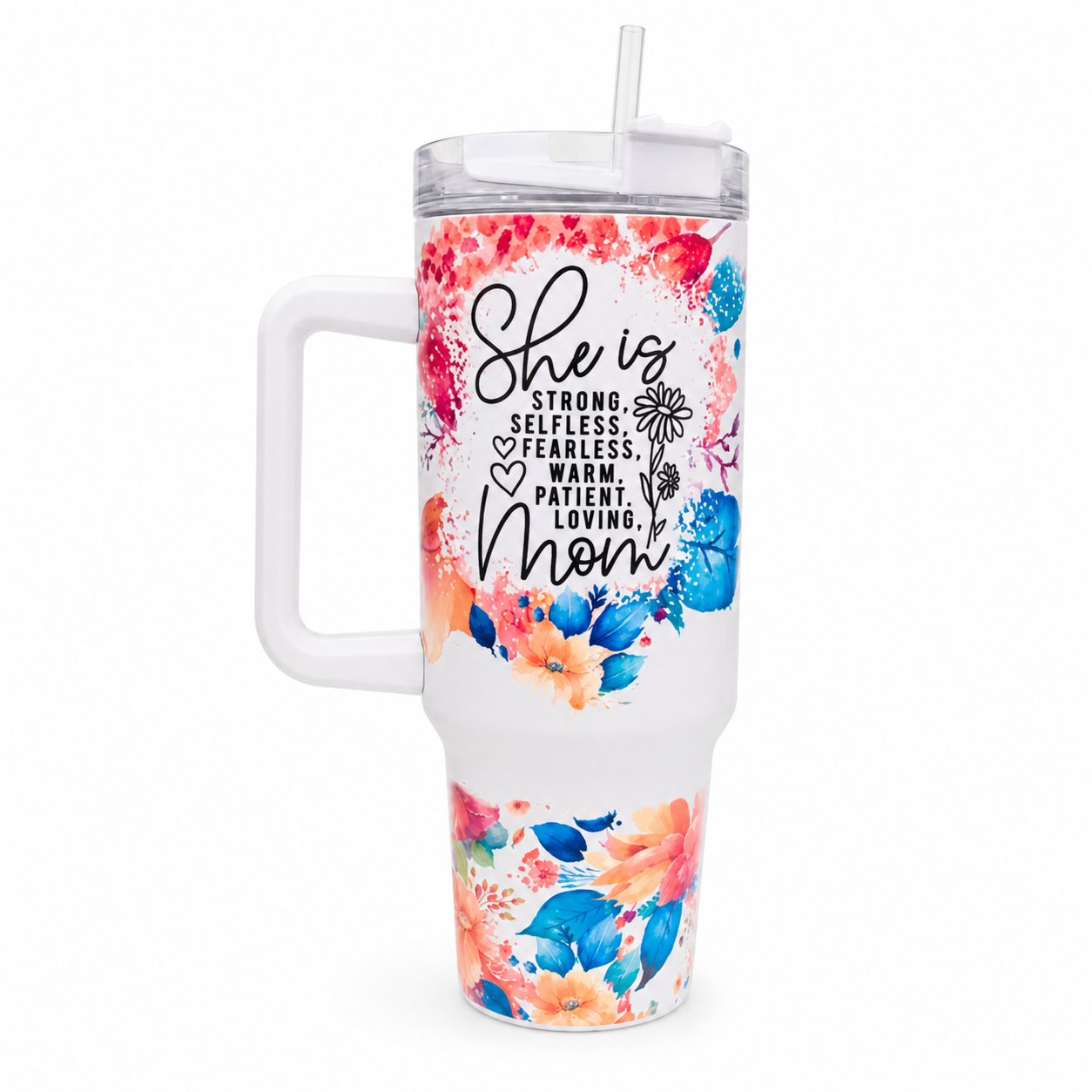 She Is Strong Mom 40 oz Floral Tumbler