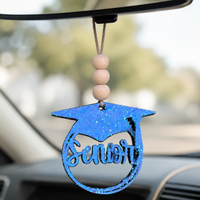 Handcrafted Wood Car Charm with Beads & Bow