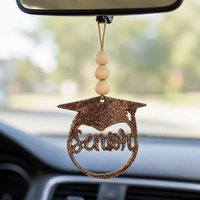 Handcrafted Wood Car Charm with Beads & Bow