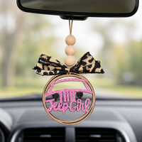 Handcrafted Wood Car Charm with Beads & Bow