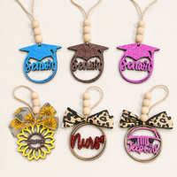 Handcrafted Wood Car Charm with Beads & Bow