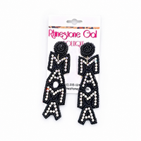 Black Seed Bead Rhinestone MAMA Dangle Earrings