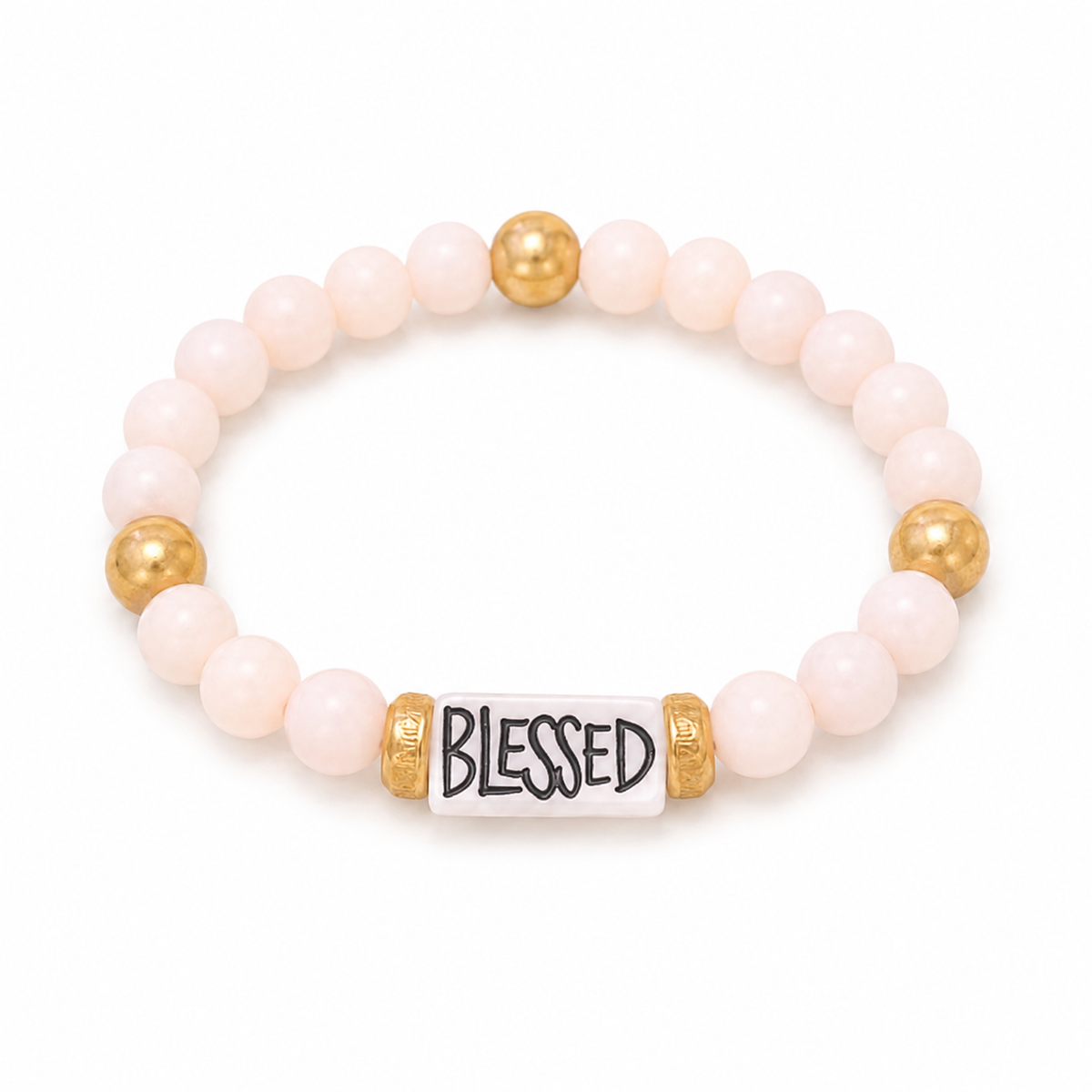 White & Gold Affirmation Beaded Stretch Bracelet