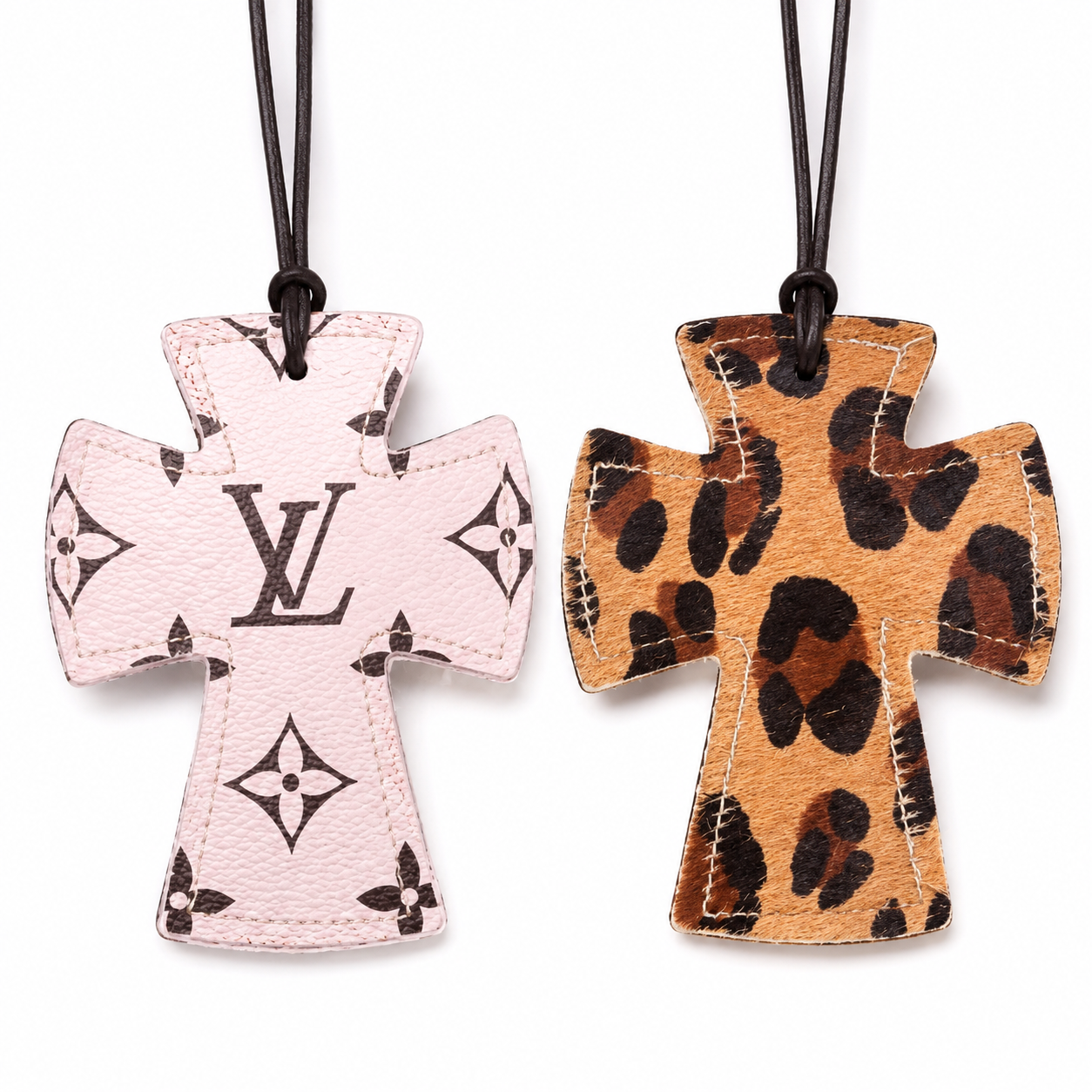Leather & Cowhide Cross Freshie Charm