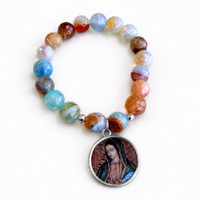 Agate Beaded Guadalupe Medal Bracelet