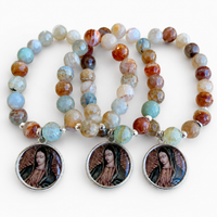Agate Beaded Guadalupe Medal Bracelet