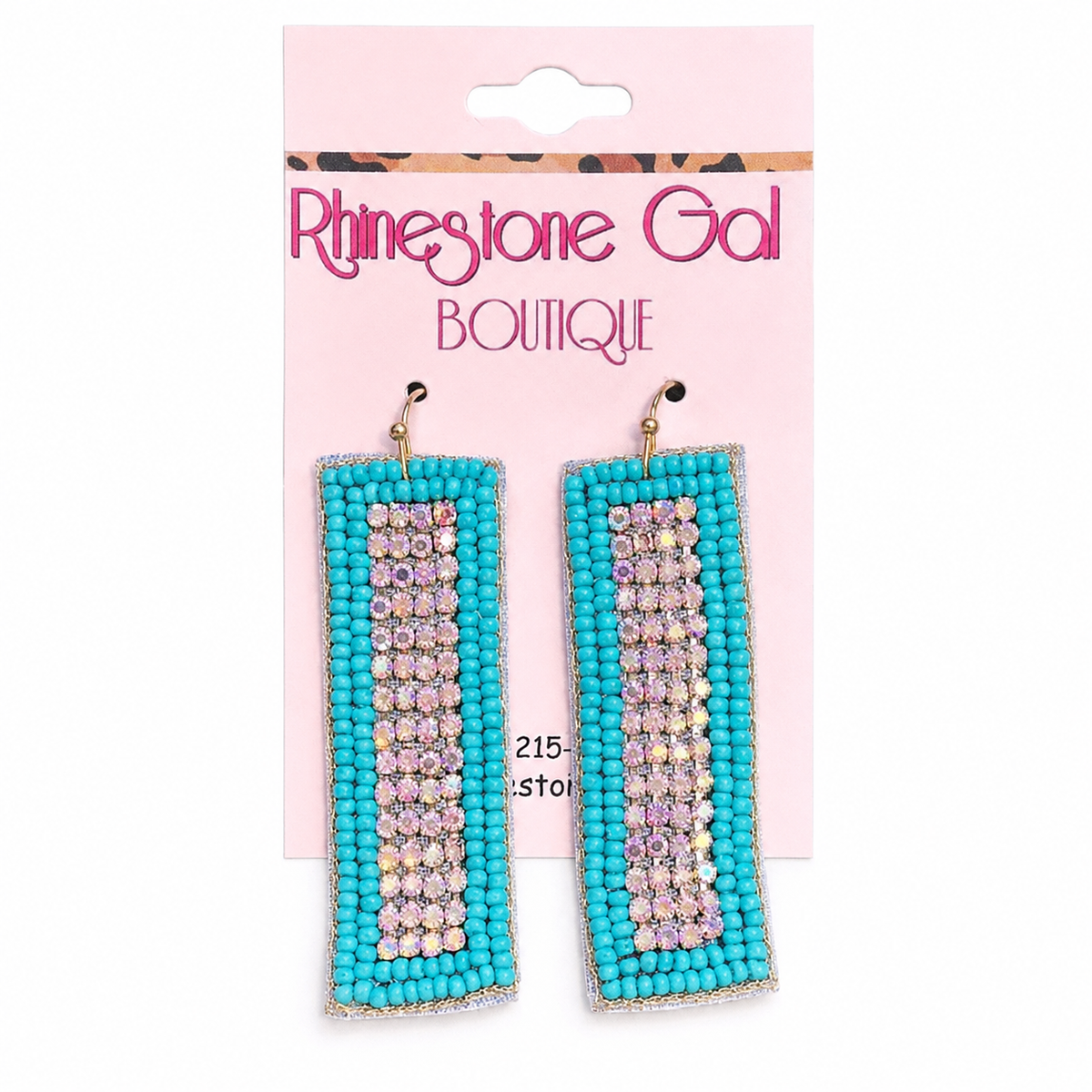 Turquoise Rhinestone Rectangle Seed Bead Earrings
