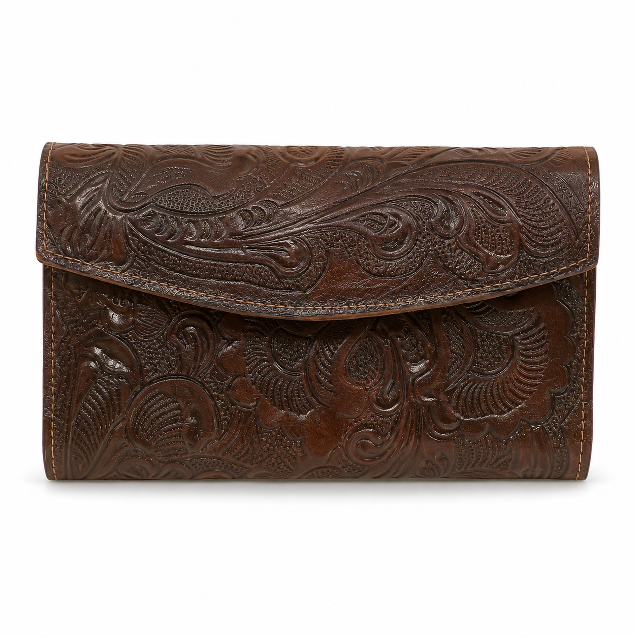 Chocolate Brown Tooled Leather Western Wallet