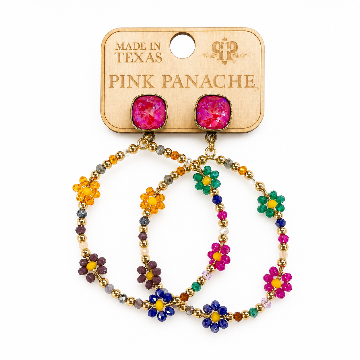 Pink Panache Colorful Flower Hoop Earrings