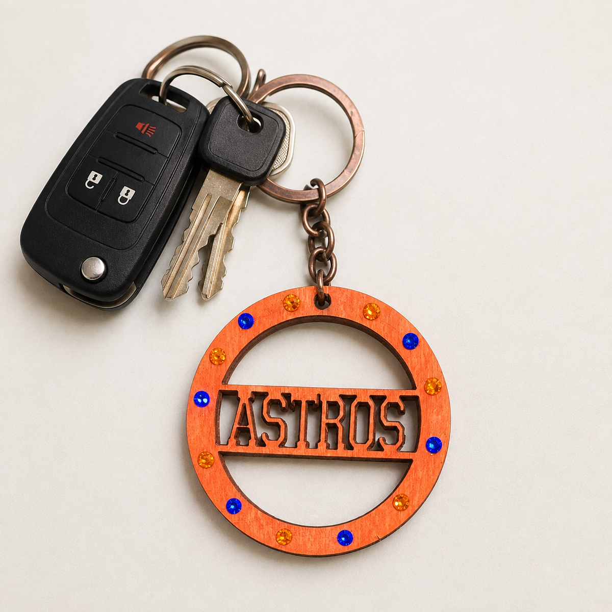 Astros Rhinestone Wooden Keychain