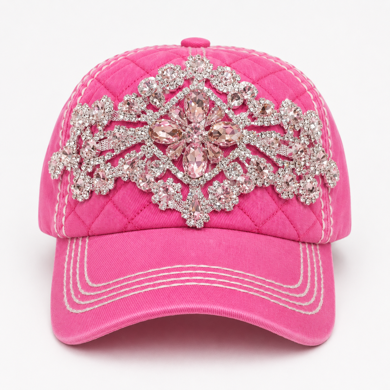 Pink Diamond Bejeweled Quilted Bling Cap