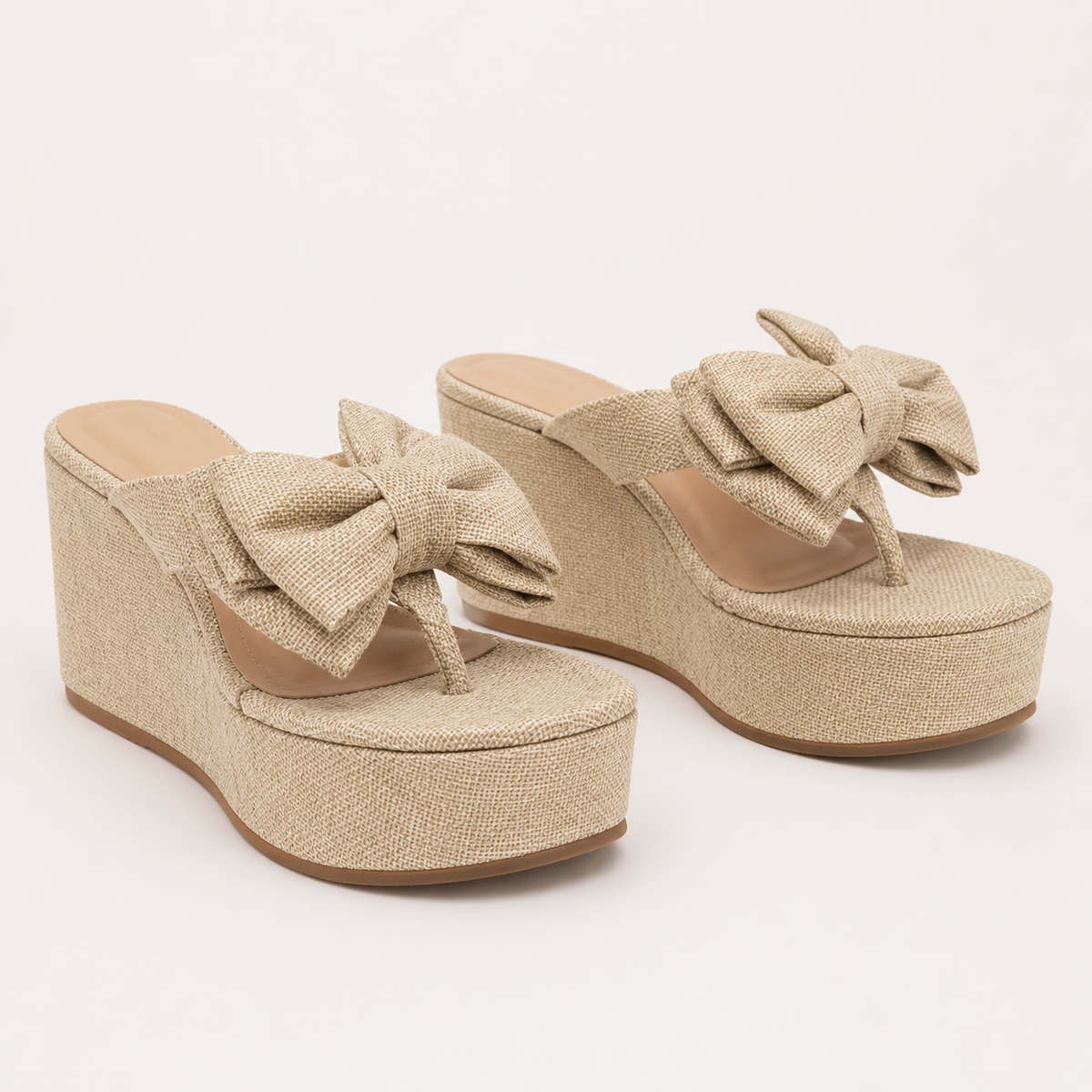 Natural Raffia Bow Platform Sandals