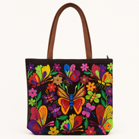 Black Butterfly Embroidered Tote Bag