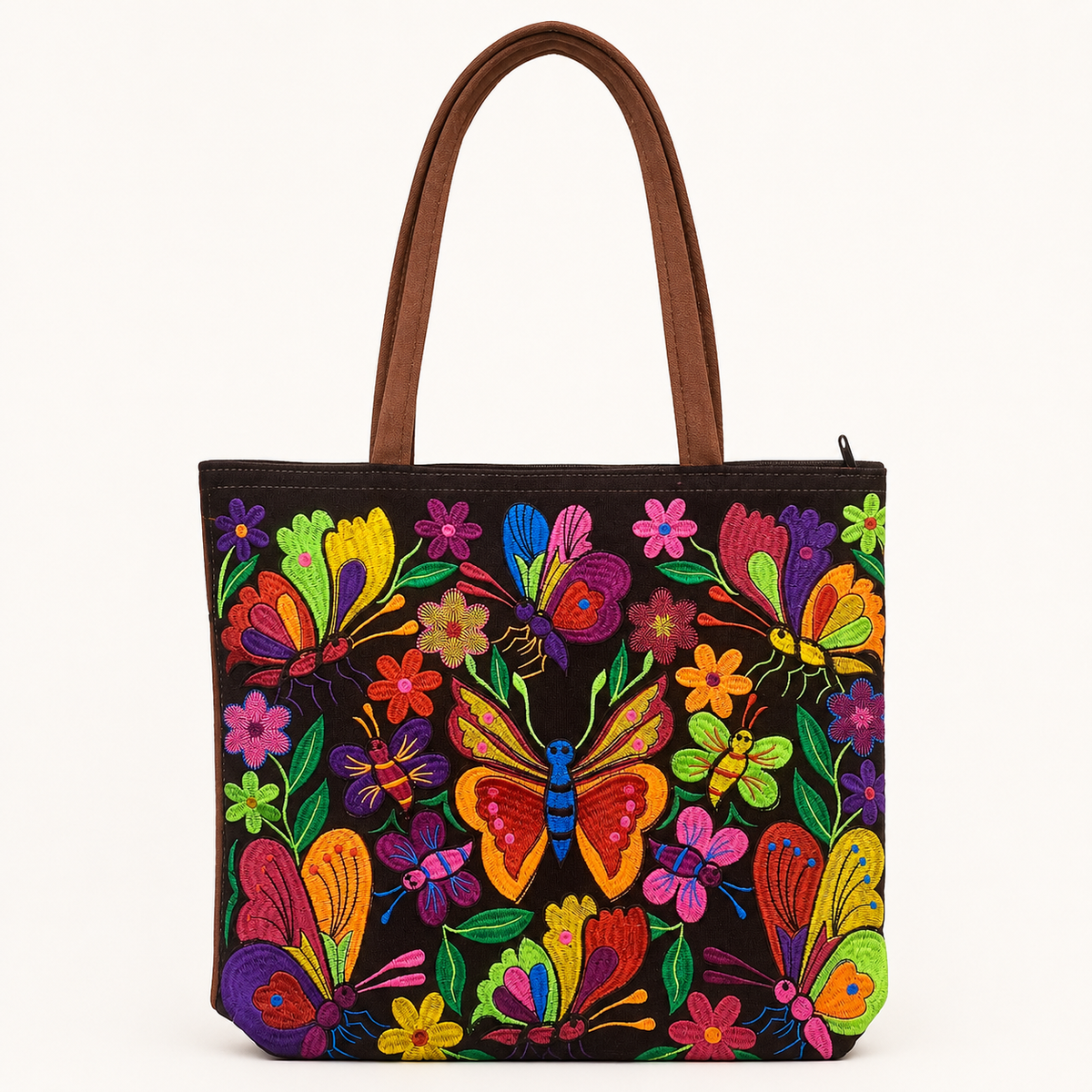 Black Butterfly Embroidered Tote Bag