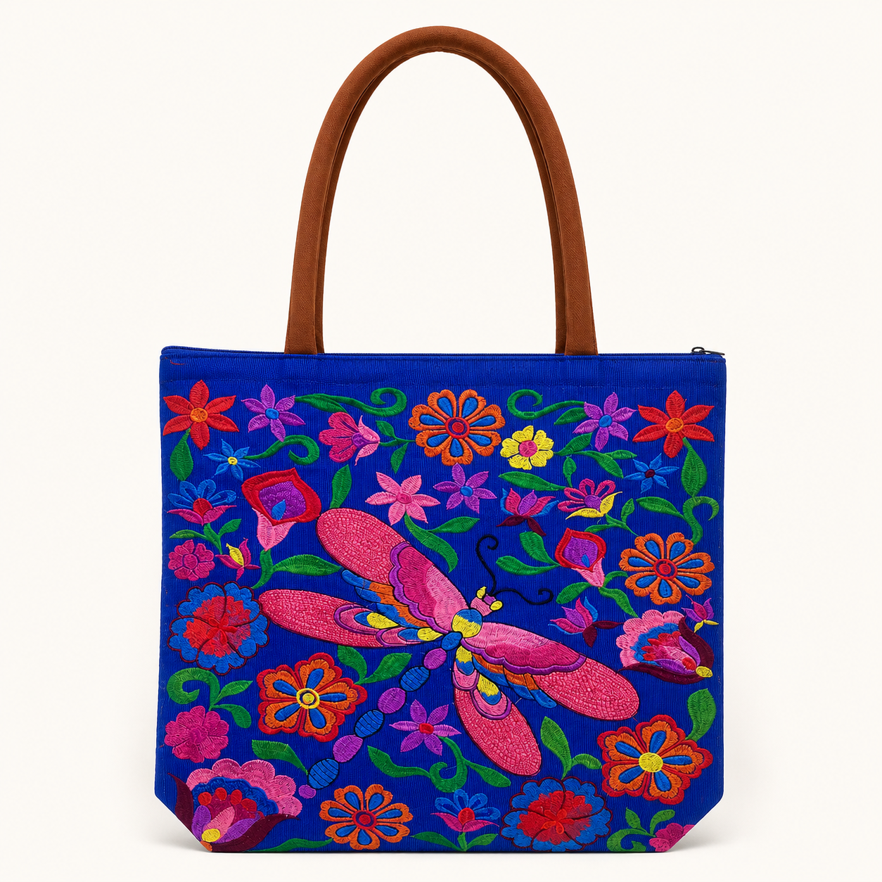 Extra Large Embroidered Dragonfly Tote Bag – Blue