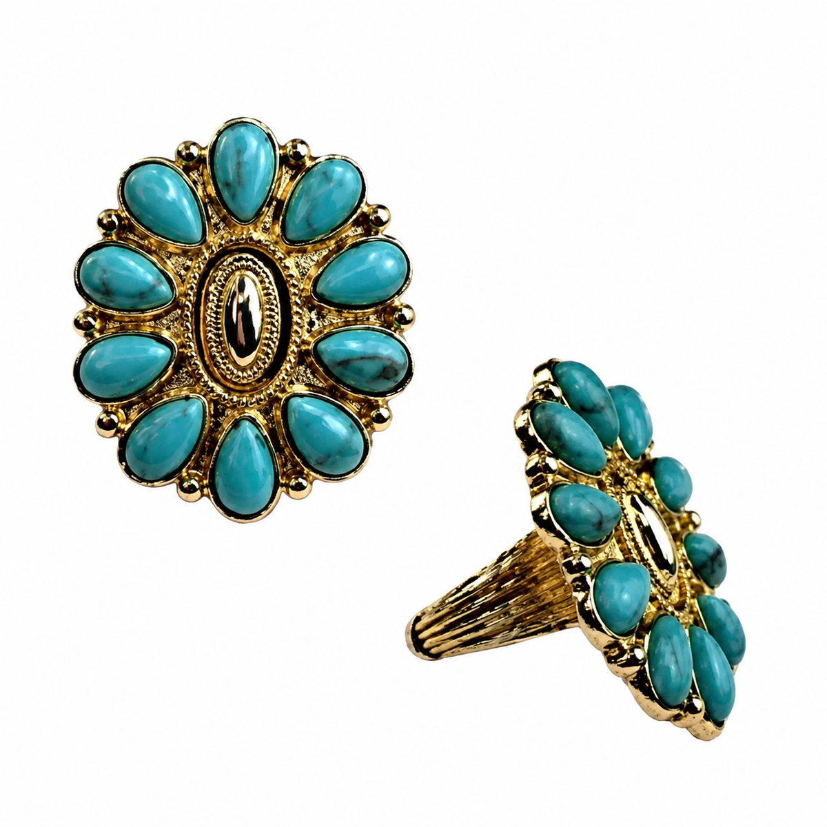 Pink Panache Turquoise Concho Adjustable Ring