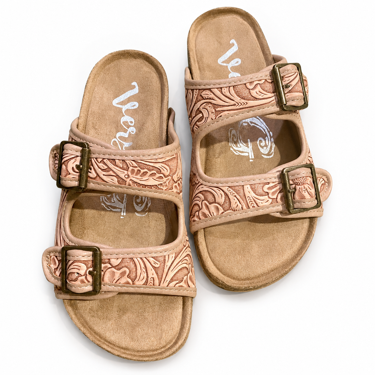 Very G Blush Tooled Double Buckle Sandals