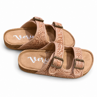 Very G Blush Tooled Double Buckle Sandals