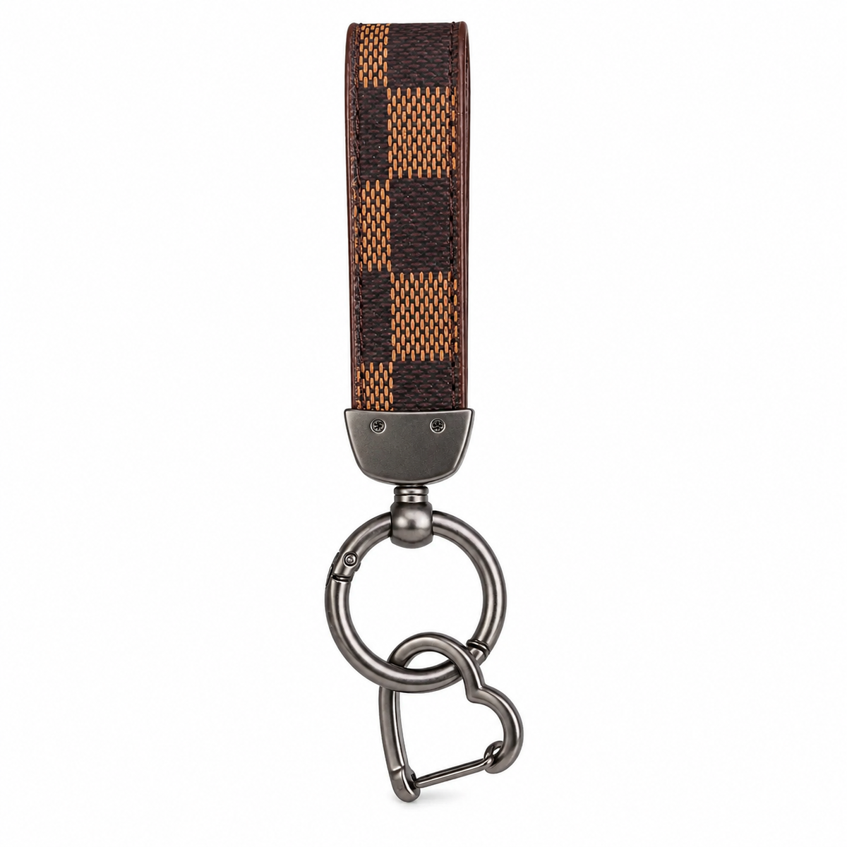 Checkered Faux Leather Keychain with Pewter Hardware