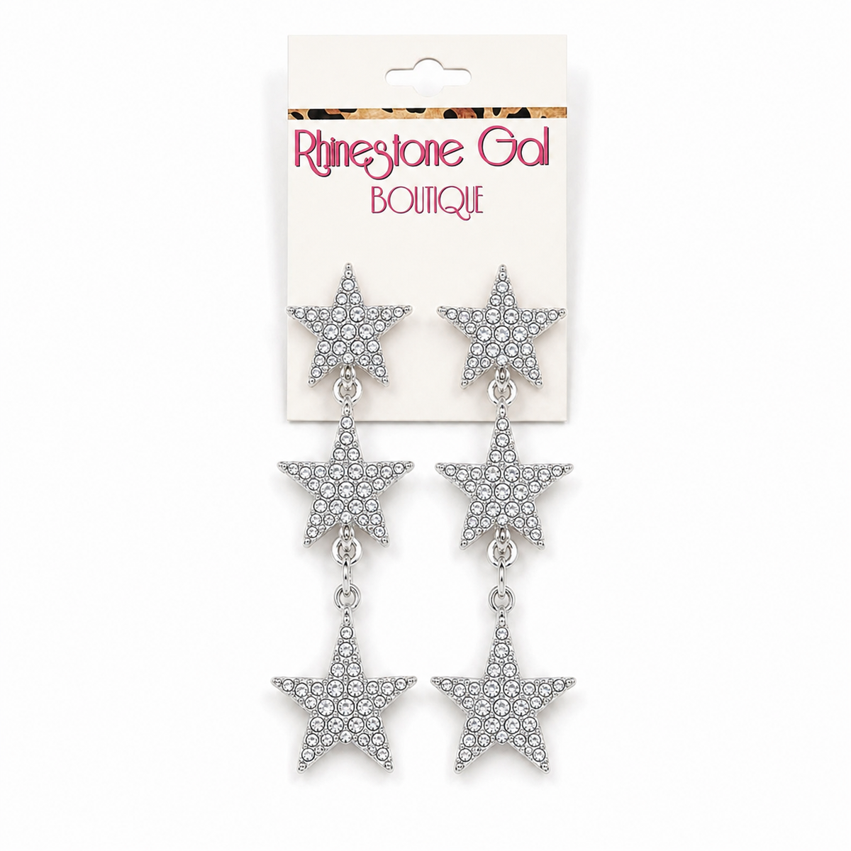 Triple Rhinestone Star Drop Earrings