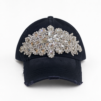 Glitz Distressed Black Baseball Cap with Rhinestones