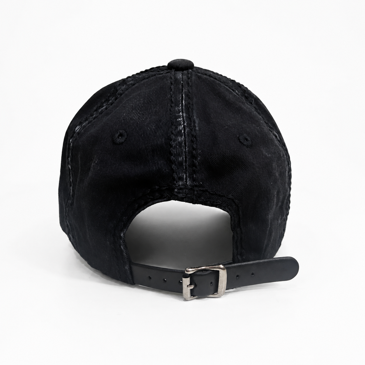 Glitz Distressed Black Baseball Cap with Rhinestones