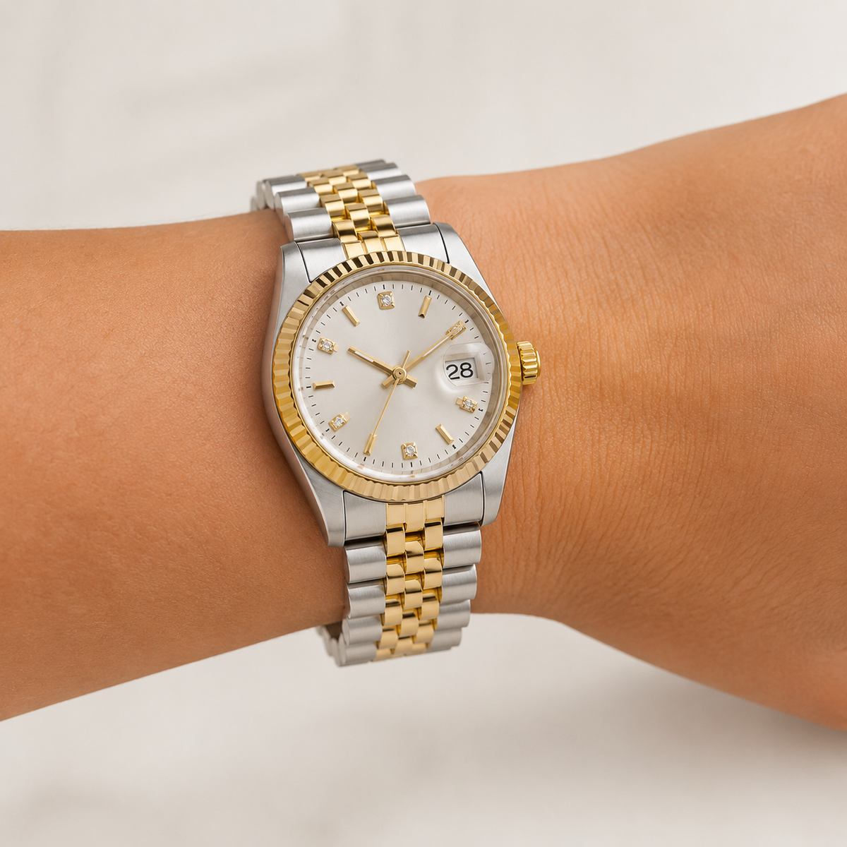 Two-Tone Adjustable Apple Watch Band – 18k Gold Plated Stainless Steel