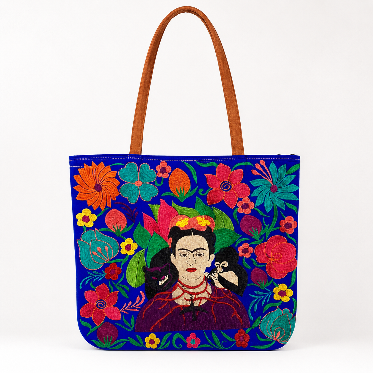Royal Blue Frida Embroidered Tote Bag
