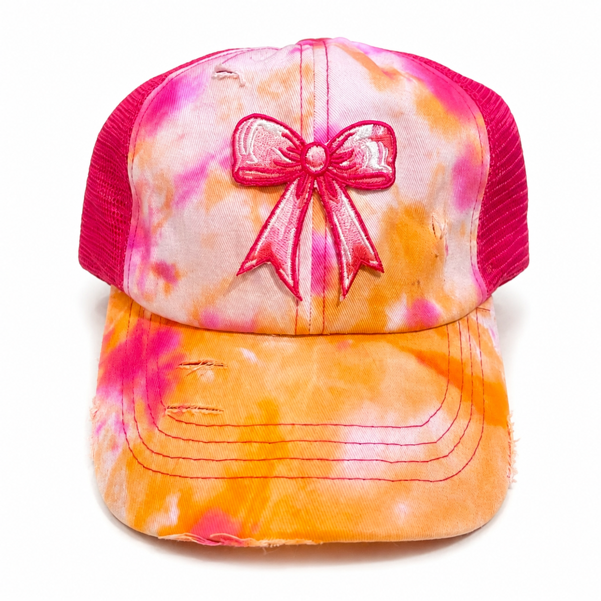 Tie-Dye Bow Ponytail Trucker Cap
