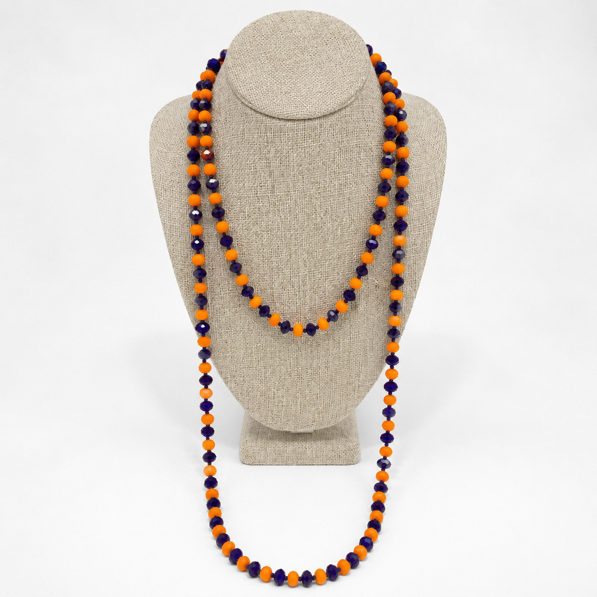 Orange & Blue 60" Long Beaded Necklace