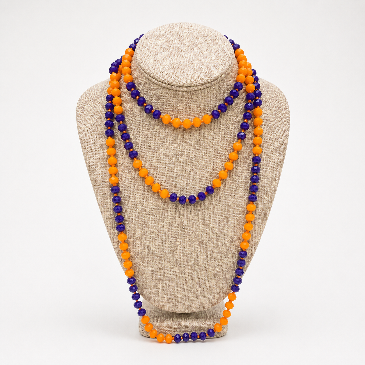 Orange & Royal Blue 60" Long Beaded Necklace